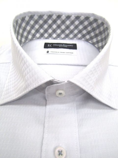 HIROKO KOSHINO（ヒロココシノ）綿100％形態安定/ドビー柄セミワイドカラーシャツ/ライトグレー