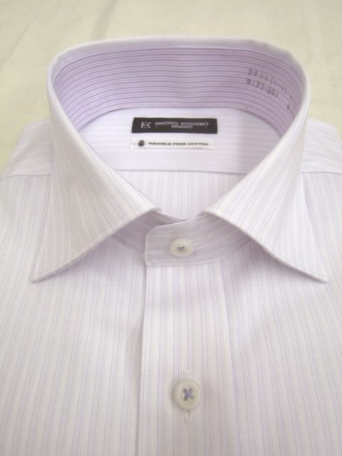 HIROKO KOSHINO（ヒロココシノ）綿100％形態安定/ドビー柄セミワイドカラーシャツ/パープル